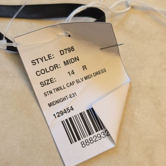 NWT Alfred Sung Cap Sleeve Satin Midi Dress Dark Navy Blue Size 14 - Picture 7 of 12